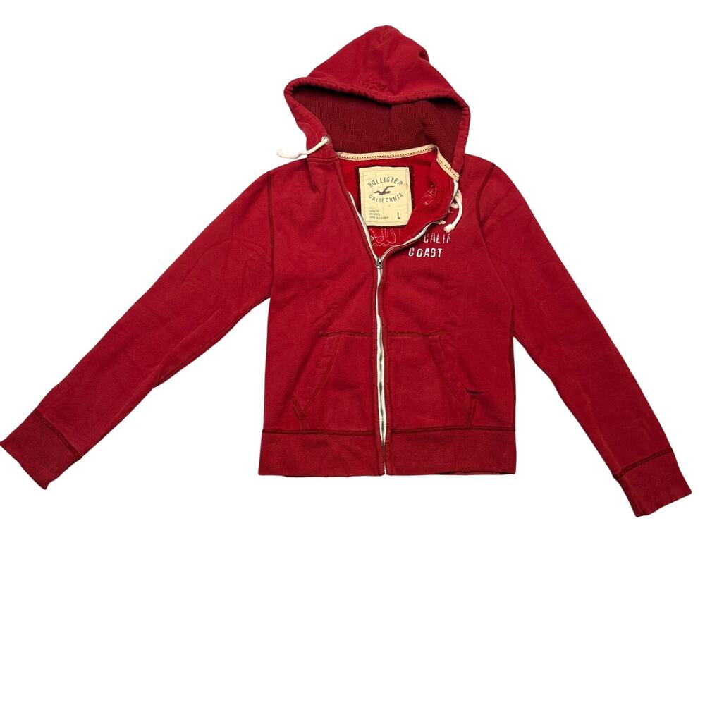 Vintage Y2K Hollister Calif Coast Red Zip Up Hoodie Men's Large Sportswear